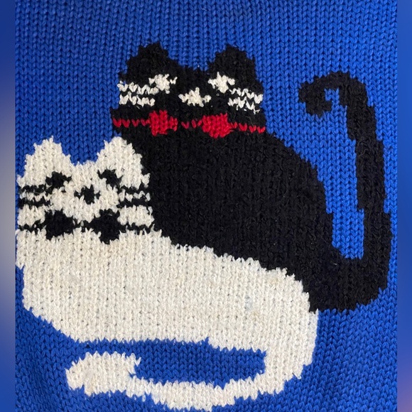 Vintage Carriage Court Blue Knit Cat Kitten Sweater Women’s Large - Picture 4 of 10